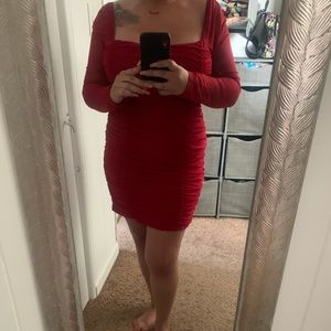 Red ruched mini dress